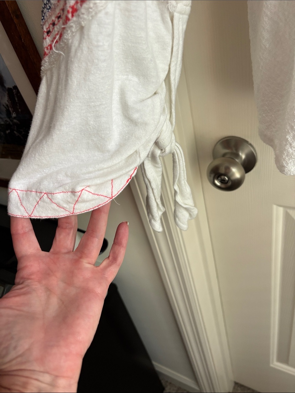 Free People White Blouse with Red Embroidery - Picture 2 of 4